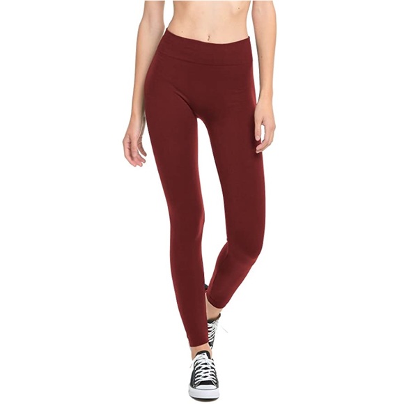 Soft Fleece Lined High Waist Burgundy Yoga Leggings - Picture 4 of 16